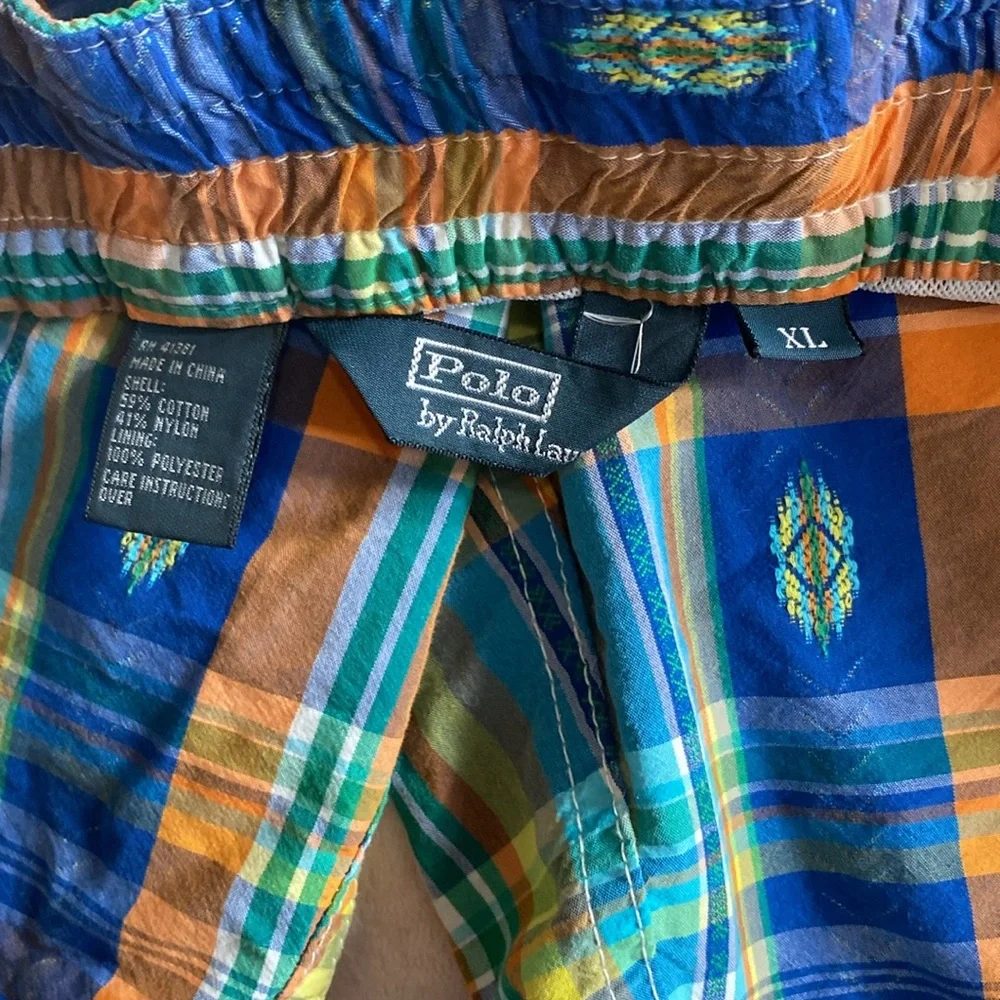 Polo Ralph Lauren Vintage Swim Shorts‎ Mesh Lined Southwest Blue Plaid XL 35-37